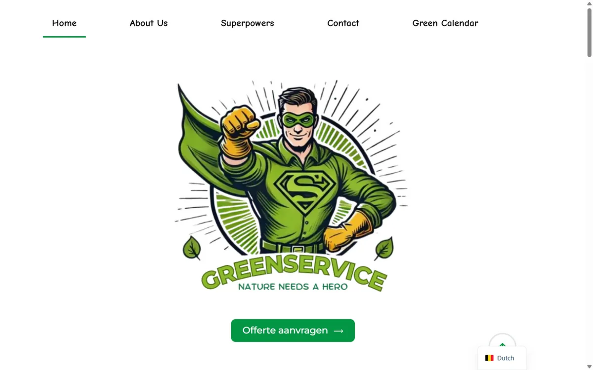 Voorkant van de website van GreenService Tervuren, met de hero-foto en het dienstenoverzicht